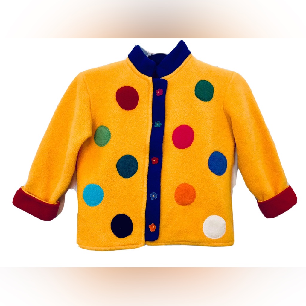 Nancy Klion Designs Girls S Yellow With Multi Color Dots Soft Fleece Coat Ooak